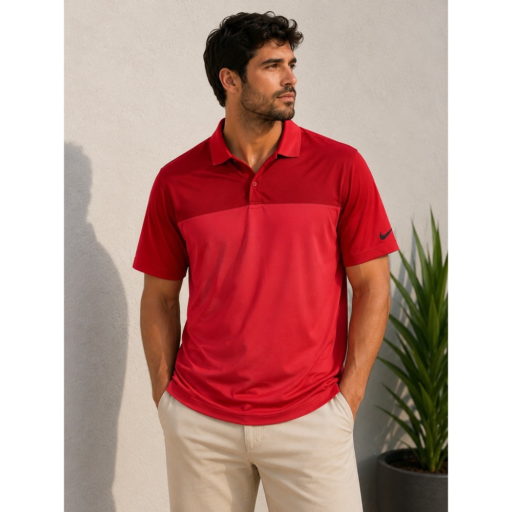 Nike Golf Mens Dri-FIT Polo Shirt Red Colorblock Short Sleeve Size Medium